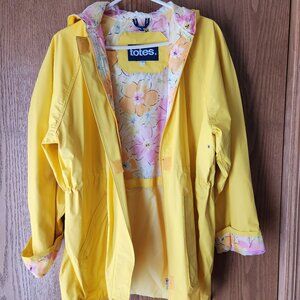 Vintage 80s TOTES bright yellow raincoat with floral spring lining M